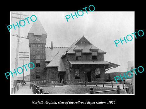 OLD LARGE HISTORIC PHOTO OF NORFOLK VIRGINIA, THE RAILROAD DEPOT STATION c1920