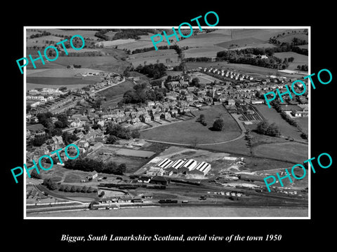 OLD LARGE HISTORIC PHOTO BIGGAR SOUTH LANARKSHIRE SCOTLAND TOWN AERIAL VIEW 1950