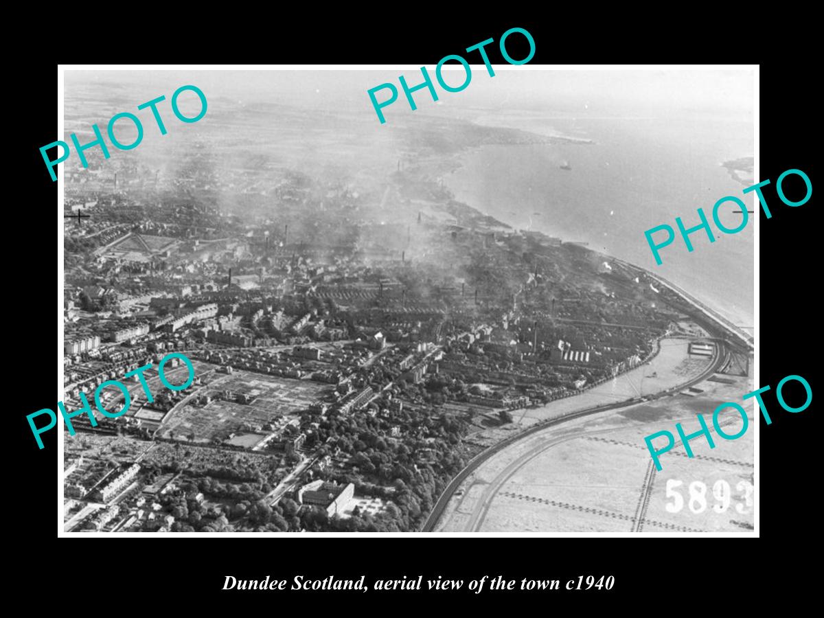 OLD LARGE HISTORIC PHOTO DUNDEE SCOTLAND, AERIAL VIEW OF THE TOWN c1940