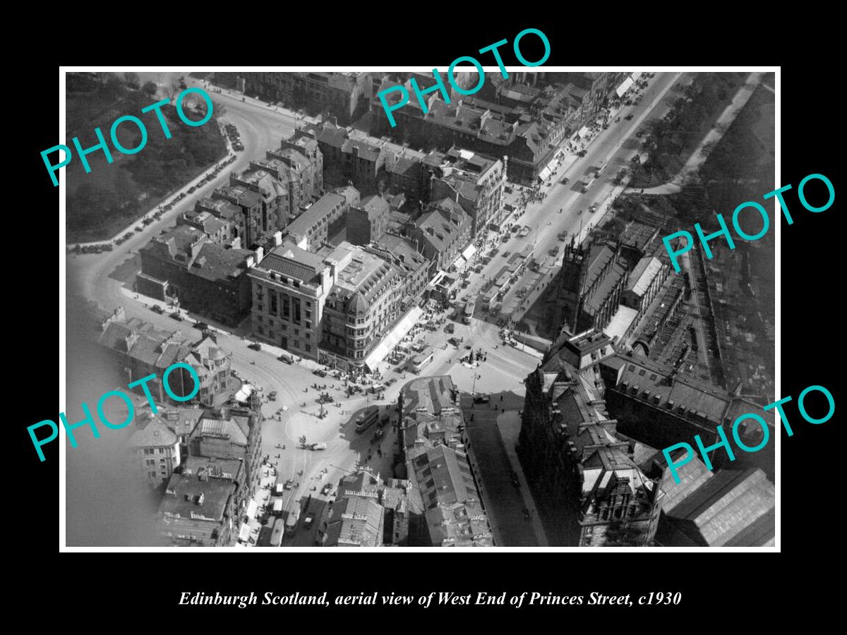 OLD LARGE HISTORIC PHOTO EDINBURGH SCOTLAND, AERIAL VIEW OF PRINCES ST c1930