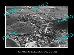 OLD LARGE HISTORIC PHOTO FORT WILLIAM SCOTLAND, TOWN AERIAL VIEW 1950