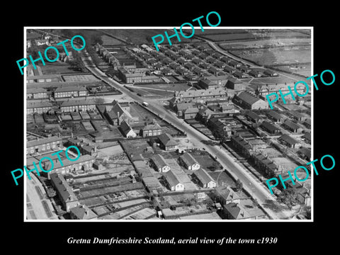 OLD LARGE HISTORIC PHOTO GRETNA DUMFRIESSHIRE SCOTLAND, TOWN AERIAL VIEW c1930 1