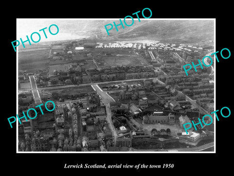 OLD LARGE HISTORIC PHOTO LERWICK SCOTLAND, AERIAL VIEW OF THE TOWN c1950