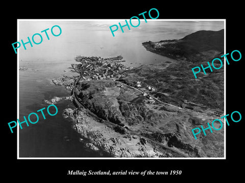 OLD LARGE HISTORIC PHOTO MALLAIG SCOTLAND, AERIAL VIEW OF THE TOWN c1950