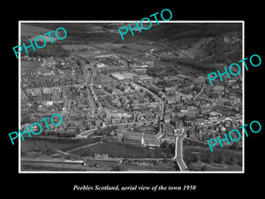 OLD LARGE HISTORIC PHOTO PEEBLES SCOTLAND, AERIAL VIEW OF THE TOWN c1950