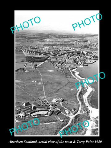 OLD LARGE HISTORIC PHOTO ABERDEEN SCOTLAND, AERIAL VIEW TOWN & TORRY PT c1950