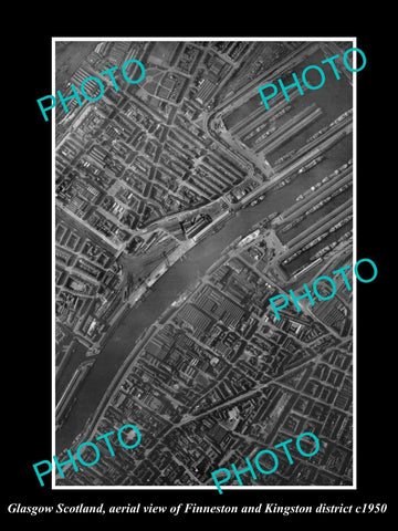 OLD LARGE HISTORIC PHOTO GLASGOW SCOTLAND, AERIAL VIEW FINNESTON KINGSTON c1950