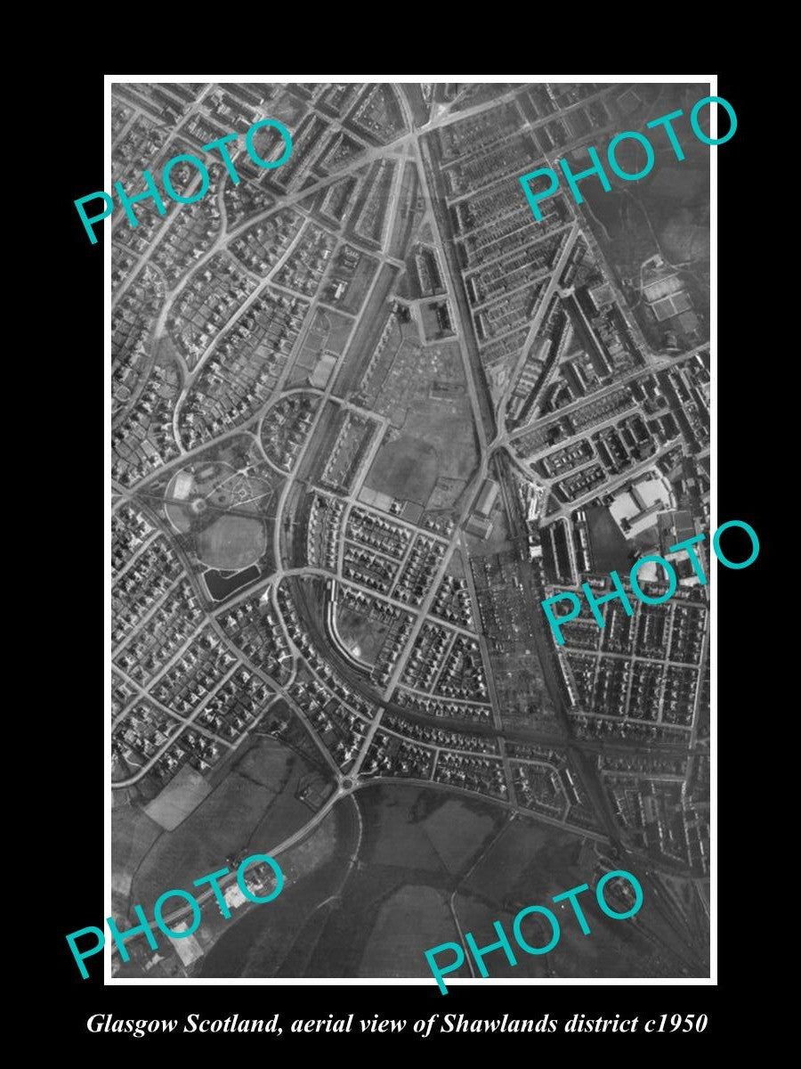 OLD LARGE HISTORIC PHOTO GLASGOW SCOTLAND, AERIAL VIEW OF SHAWLANDS c1950