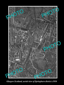 OLD LARGE HISTORIC PHOTO GLASGOW SCOTLAND, AERIAL VIEW OF SPRINGBURN c1950