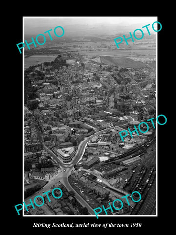 OLD LARGE HISTORIC PHOTO STIRLING SCOTLAND, TOWN AERIAL VIEW c1950