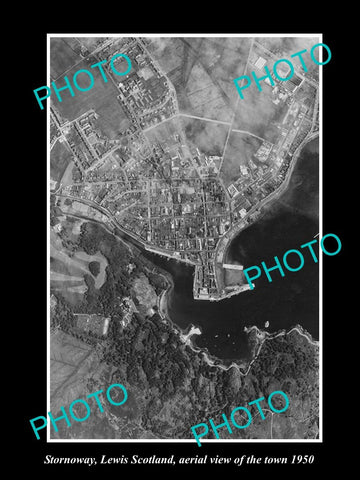 OLD LARGE HISTORIC PHOTO STORNOWAY LEWIS SCOTLAND, TOWN AERIAL VIEW c1950 1