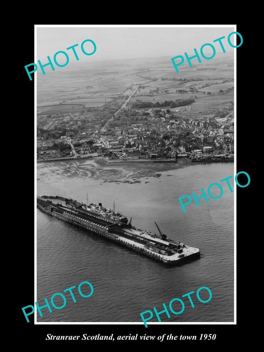 OLD LARGE HISTORIC PHOTO STRANRAER SCOTLAND, TOWN AERIAL VIEW c1950