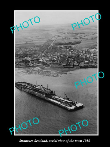 OLD LARGE HISTORIC PHOTO STRANRAER SCOTLAND, TOWN AERIAL VIEW c1950