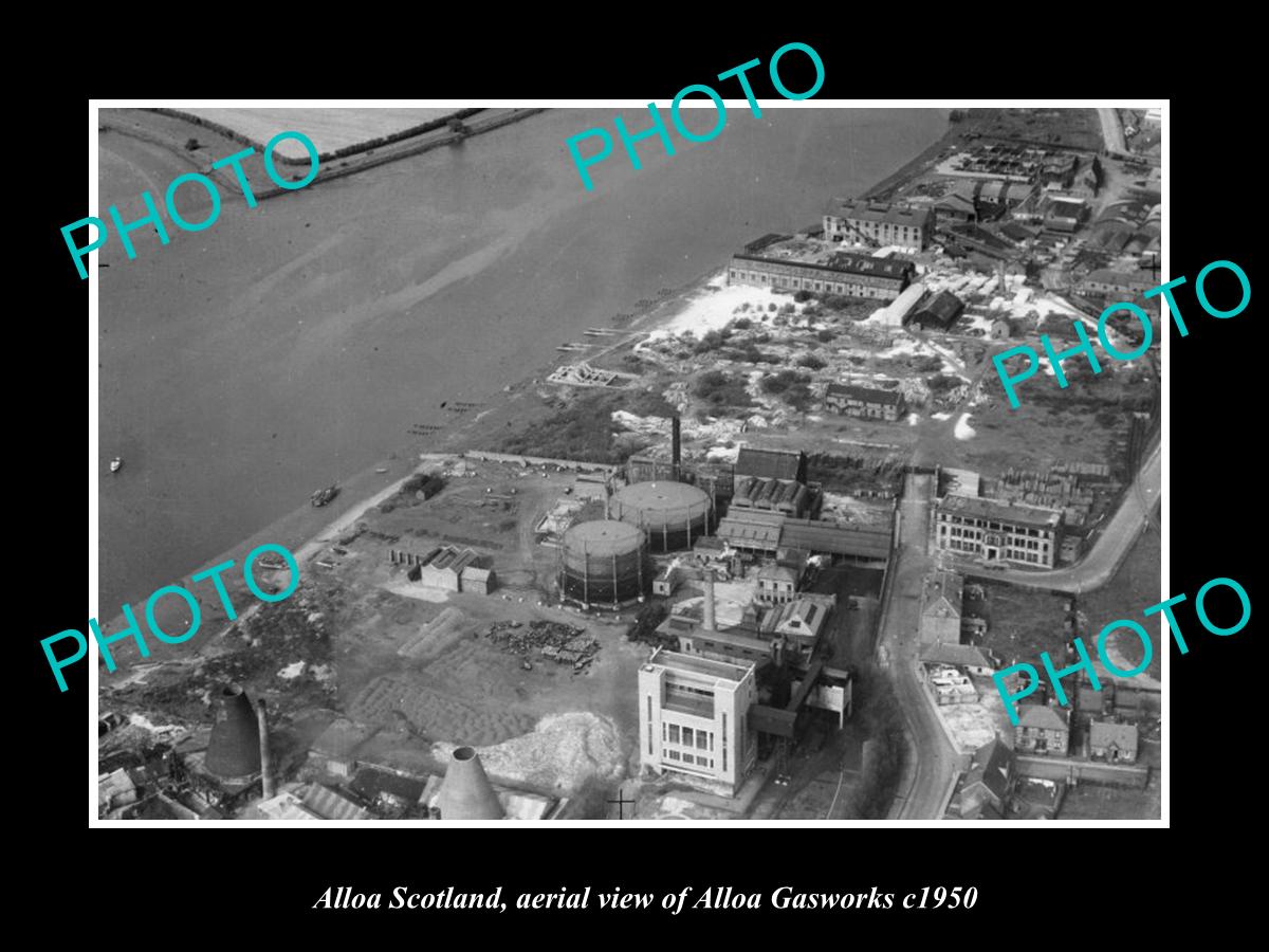 OLD LARGE HISTORIC PHOTO ALLOA SCOTLAND, VIEW OF THE GAS WORKS c1950