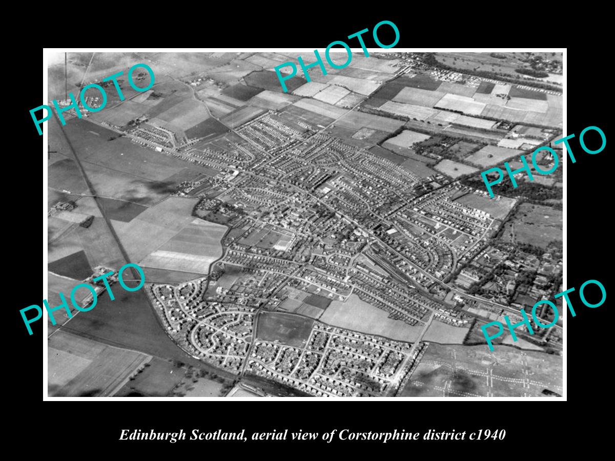 OLD LARGE HISTORIC PHOTO EDINBURGH SCOTLAND AERIAL VIEW OF CORSTORPHINE c1940