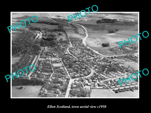 OLD LARGE HISTORIC PHOTO ELLON SCOTLAND, AERIAL VIEW OF THE TOWN c1950