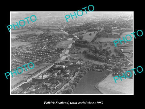 OLD LARGE HISTORIC PHOTO FALKIRK  SCOTLAND, TOWN AERIAL VIEW c1950