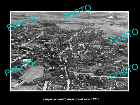 OLD LARGE HISTORIC PHOTO FORFAR SCOTLAND, TOWN AERIAL VIEW c1950