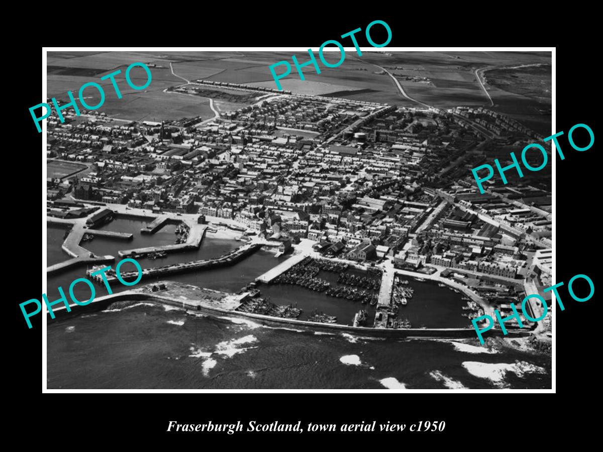 OLD LARGE HISTORIC PHOTO FRASERBURGH SCOTLAND, TOWN AERIAL VIEW c1950