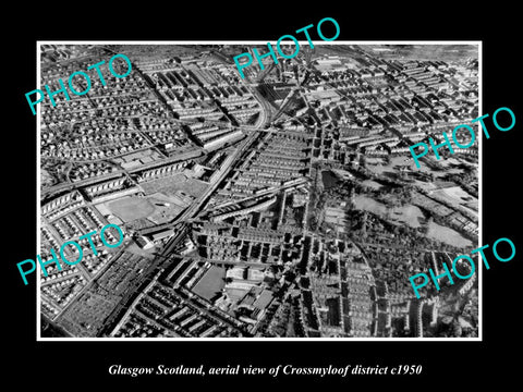 OLD LARGE HISTORIC PHOTO GLASGOW SCOTLAND, AERIAL VIEW OF CROSSMYLOOF c1950