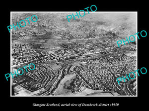 OLD LARGE HISTORIC PHOTO GLASGOW SCOTLAND, AERIAL VIEW OF DUNBRECK c1950