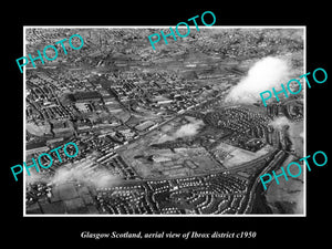 OLD LARGE HISTORIC PHOTO GLASGOW SCOTLAND, AERIAL VIEW OF IBROX c1950