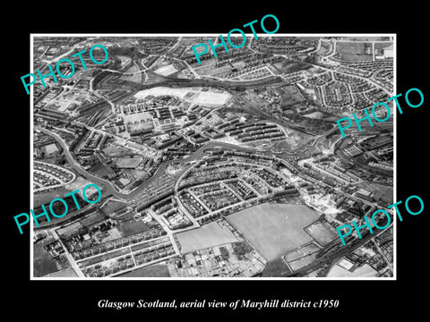 OLD LARGE HISTORIC PHOTO GLASGOW SCOTLAND, AERIAL VIEW OF MARYHILL c1950