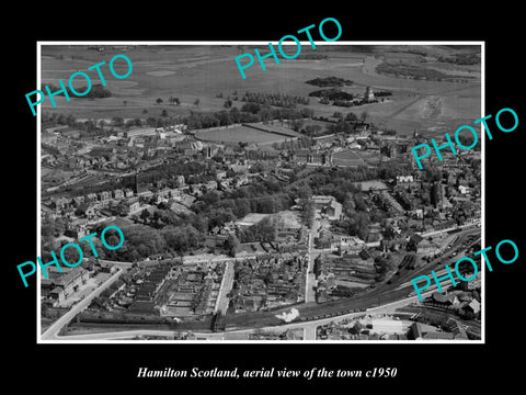 OLD LARGE HISTORIC PHOTO HAMILTON SCOTLAND, TOWN AERIAL VIEW c1950