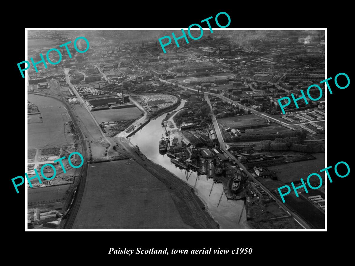 OLD LARGE HISTORIC PHOTO PAISLEY SCOTLAND TOWN AERIAL VIEW c1950 1