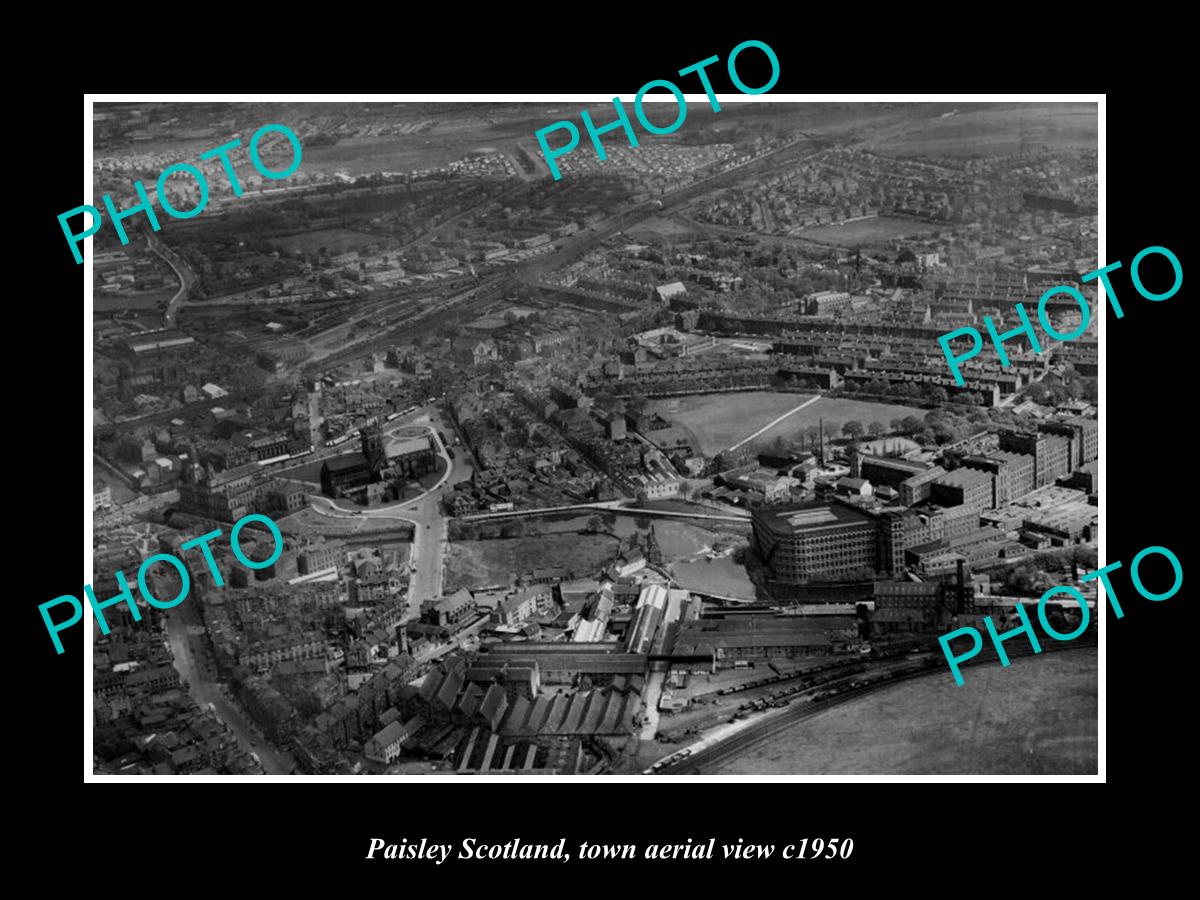 OLD LARGE HISTORIC PHOTO PAISLEY SCOTLAND TOWN AERIAL VIEW c1950 2