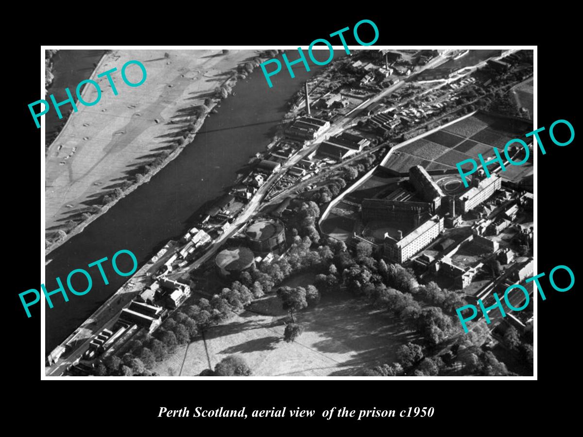 OLD LARGE HISTORIC PHOTO PERTH SCOTLAND AERIAL VIEW OF THE PRISON c1950