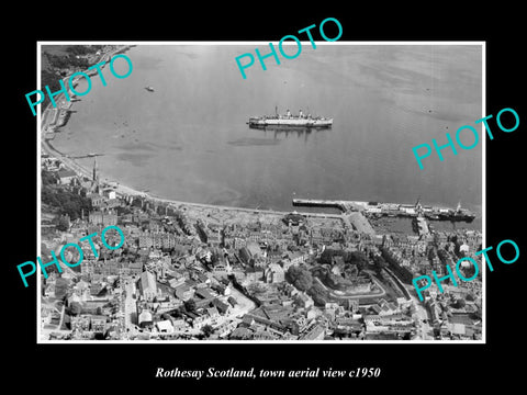 OLD LARGE HISTORIC PHOTO ROTHESAY SCOTLAND TOWN AERIAL VIEW c1950 1