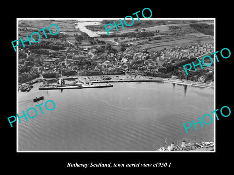 OLD LARGE HISTORIC PHOTO ROTHESAY SCOTLAND TOWN AERIAL VIEW c1950 2