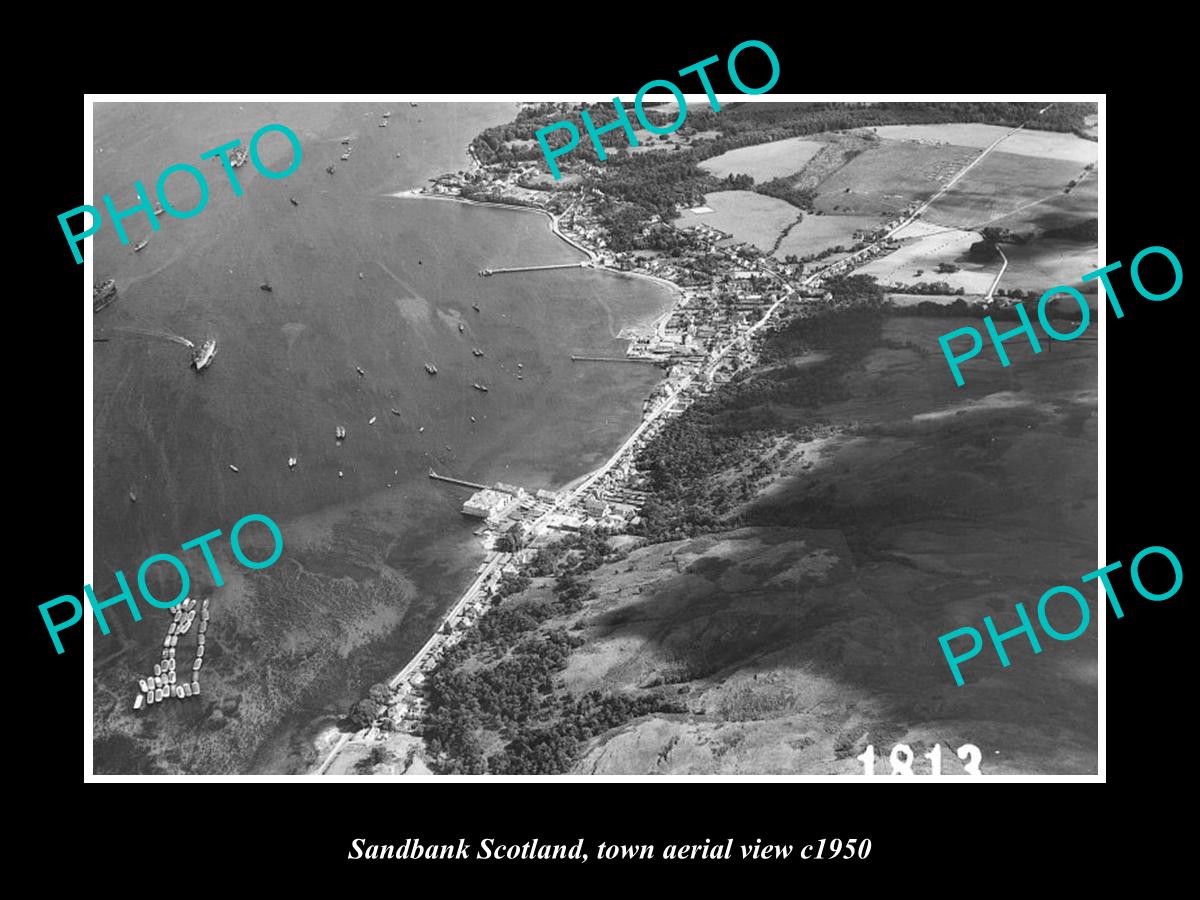 OLD LARGE HISTORIC PHOTO SANDBANK SCOTLAND TOWN AERIAL VIEW c1950