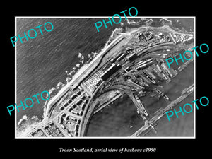 OLD LARGE HISTORIC PHOTO TROON SCOTLAND AERIAL VIEW OF HARBOUR c1950