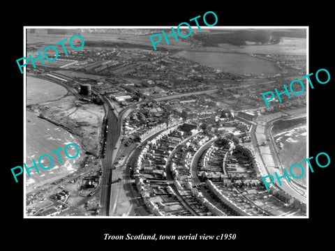 OLD LARGE HISTORIC PHOTO TROON SCOTLAND TOWN AERIAL VIEW c1950