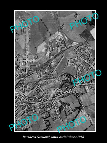 OLD LARGE HISTORIC PHOTO BARRHEAD SCOTLAND TOWN AERIAL VIEW c1950