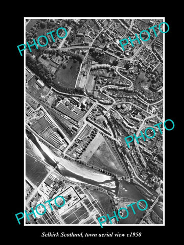 OLD LARGE HISTORIC PHOTO SELKIRK SCOTLAND, THE TOWN AERIAL VIEW c1950