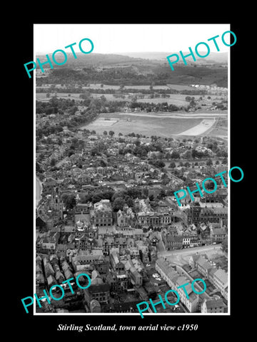 OLD LARGE HISTORIC PHOTO STIRLING SCOTLAND, THE TOWN AERIAL VIEW c1950
