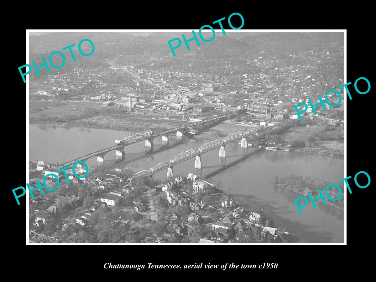 OLD LARGE HISTORIC PHOTO CHATTANOOGA TENNESSEE, AERIAL VIEW OF THE TOWN c1950