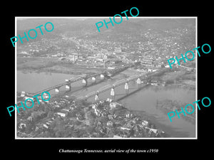 OLD LARGE HISTORIC PHOTO CHATTANOOGA TENNESSEE, AERIAL VIEW OF THE TOWN c1950