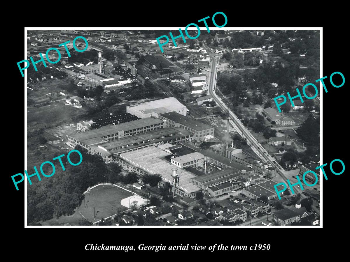 OLD LARGE HISTORIC PHOTO CHICKAMAUGA GEORGIA, AERIAL VIEW OF THE TOWN c1950