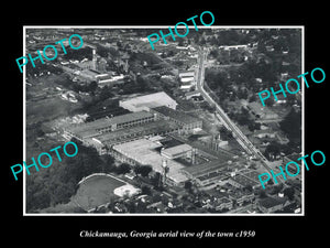 OLD LARGE HISTORIC PHOTO CHICKAMAUGA GEORGIA, AERIAL VIEW OF THE TOWN c1950