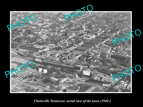 OLD LARGE HISTORIC PHOTO CLARKSVILLE TENNESSEE, AERIAL VIEW OF THE TOWN c1940