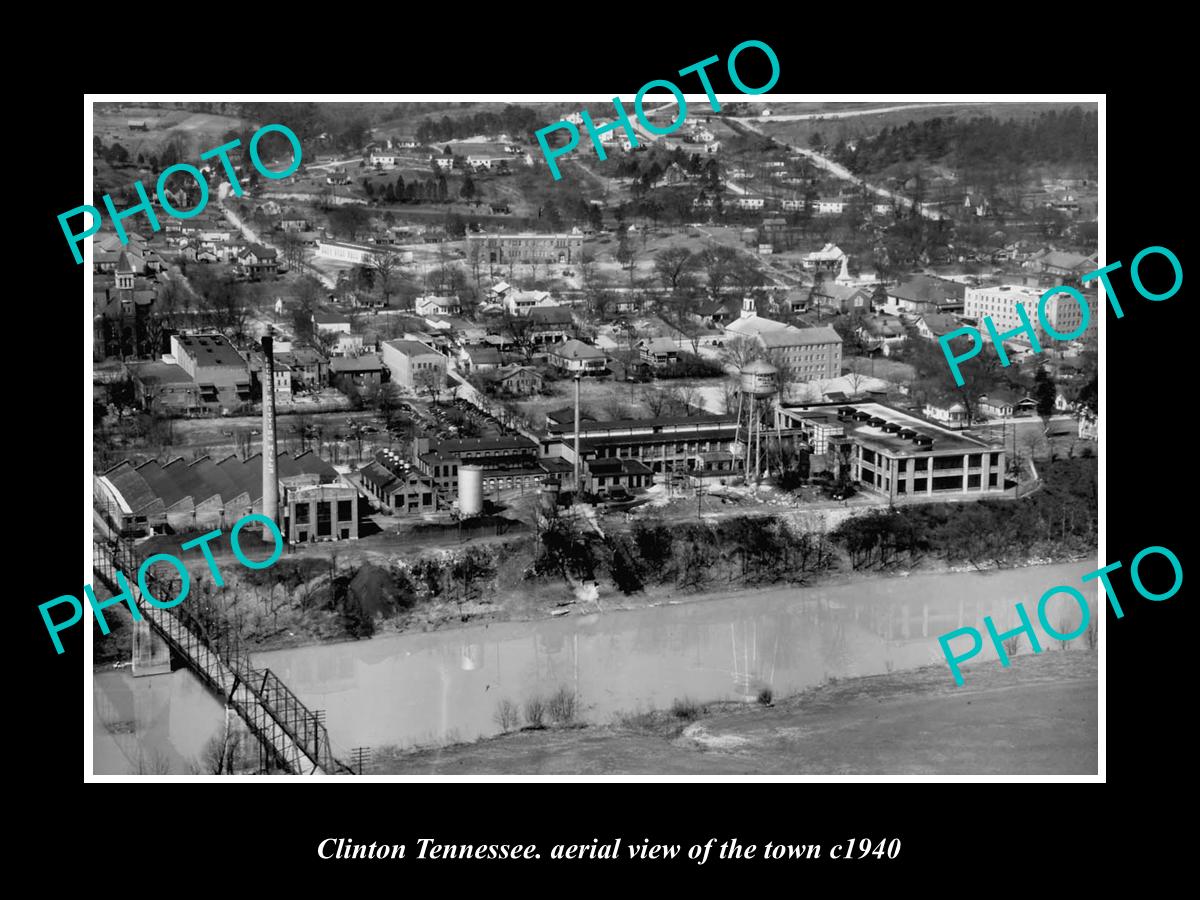 OLD LARGE HISTORIC PHOTO CLINTON TENNESSEE, AERIAL VIEW OF THE TOWN c1940