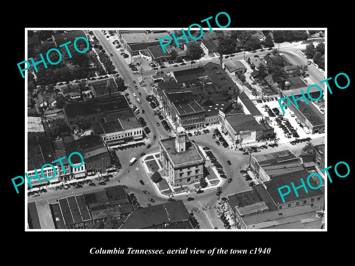 OLD LARGE HISTORIC PHOTO COLUMBIA TENNESSEE, AERIAL VIEW OF THE TOWN c1940