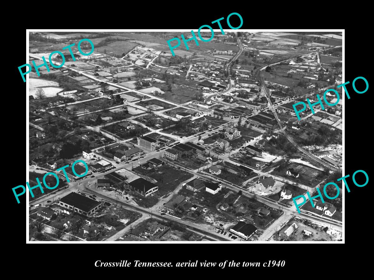 OLD LARGE HISTORIC PHOTO CROSSVILLE TENNESSEE, AERIAL VIEW OF THE TOWN c1940