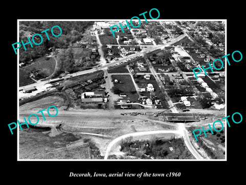 OLD LARGE HISTORIC PHOTO DECORAH IOWA, AERIAL VIEW OF THE TOWN c1960 1