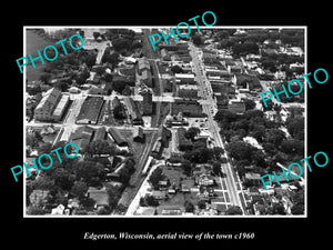 OLD LARGE HISTORIC PHOTO EDGERTON WISCONSIN, AERIAL VIEW OF THE TOWN c1960