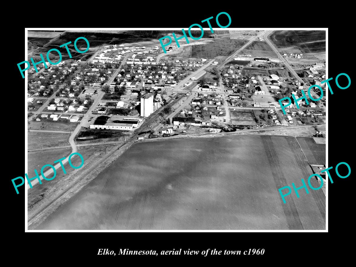 OLD LARGE HISTORIC PHOTO ELKO MINNESOTA, AERIAL VIEW OF THE TOWN c1960